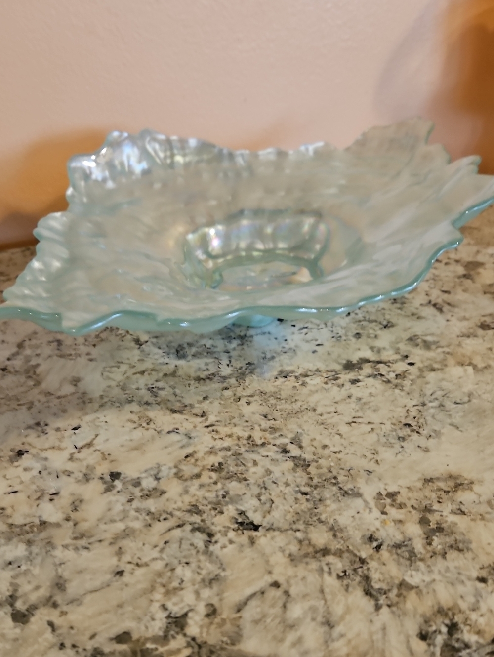 Akam Iridescent Light Blue Decorative Art Glass Bowl